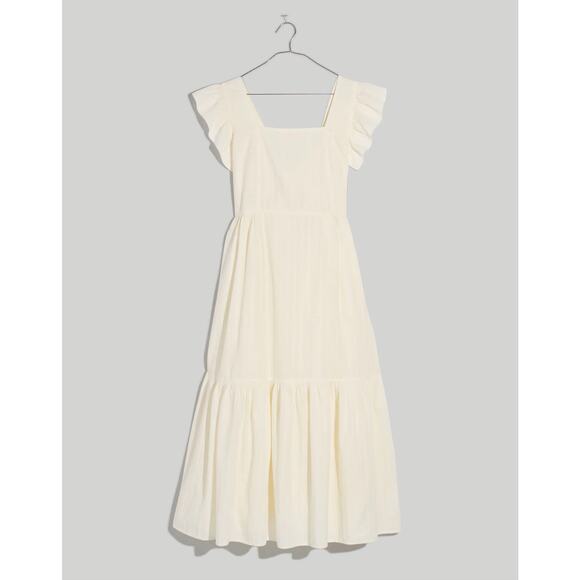 [Madewell] Cream Ruffle Strap Textural Striped Tiered Midi Dress Cutout Back 2X - Picture 2 of 12